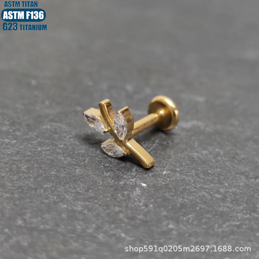 G23 Titanium Flower Lip Stud Spiral Inner Thread Diamond CZ Earring Piercing Jewelry Lip Ring - Image 3