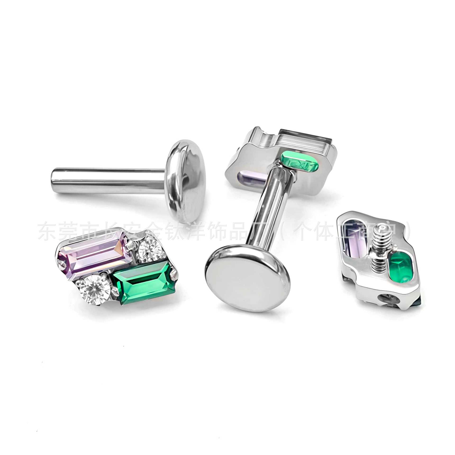 F136 Titanium Rectangular Zircon Lip Piercing Nose Stud Ear Bone Stud G23 Titanium Alloy Body Piercing Jewelry - Image 3