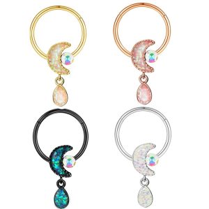 Stainless Steel Moon Nose Ring Star Nose Stud Hoop Piercing Jewelry for Cartilage Lip Ear - Rose Gold