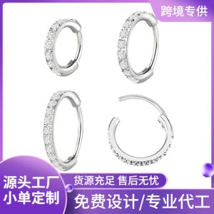 Zesen F136 Titanium Alloy One-Piece Diamond Earrings Carved with Zircon G23 Titanium Round Wire Earrings