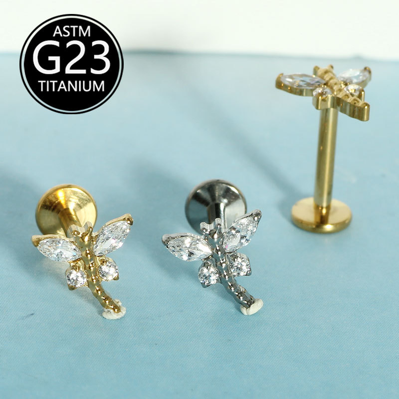 F136 Titanium Alloy Butterfly Lip Piercing Jewelry 1.2mm Rod Body Piercing Ear Nail - Image 4