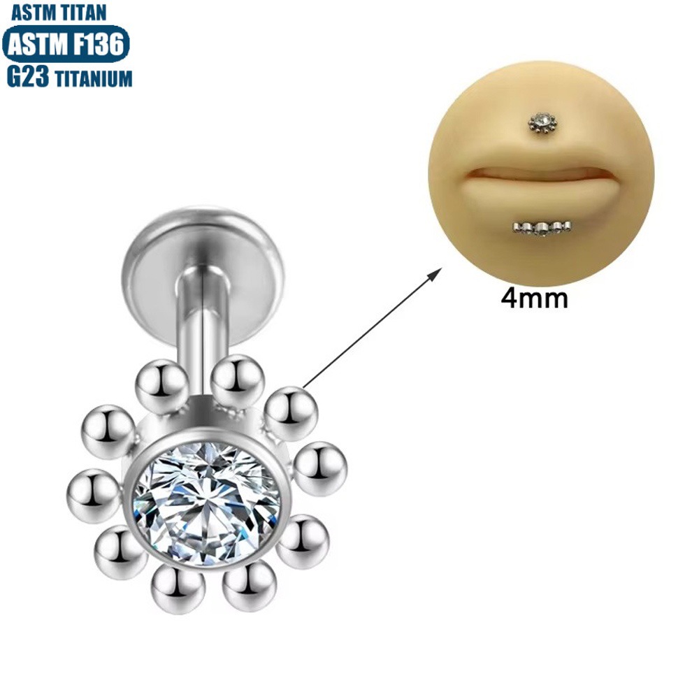 F136 Titanium Lip Ring Ear Bone Nail Zircon Bead Cluster Body Piercing Jewelry Lip Stud Pierced Earrings - Image 3