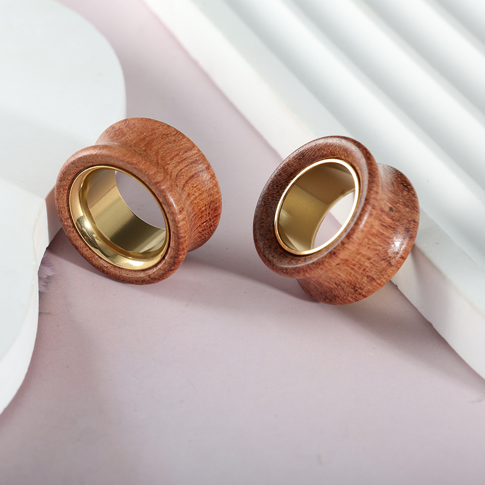 Wood Color Hollow Ear Cuff Expander Earring for Cartilage Piercing, 20mm, Stainless Steel, Geometric Ethnic Style - Image 4