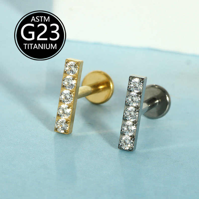 G23 Titanium Inner Tooth Straight Bar Lip Stud Zircon Ear Bone Stud 1.2mm Internal Screw Piercing Jewelry - Image 3