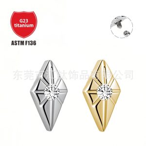 G23 Titanium Ear Bone Nail Rhombus Zircon Cross-Border Hot Selling Body Piercing Jewelry Ear Nail