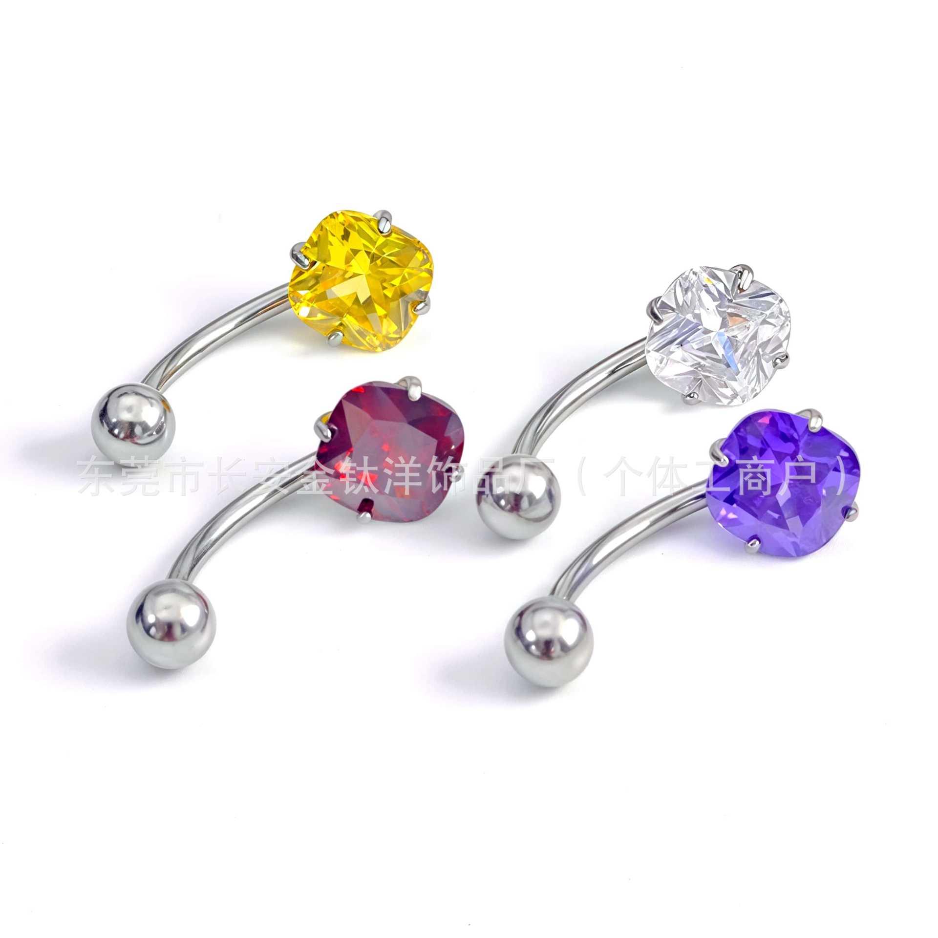 F136 Titanium Internal Thread Fat Square Zirconium Ball Curved Rod Navel Ring Belly Button Ring G23 Titanium Alloy Body Piercing Jewelry - Image 2
