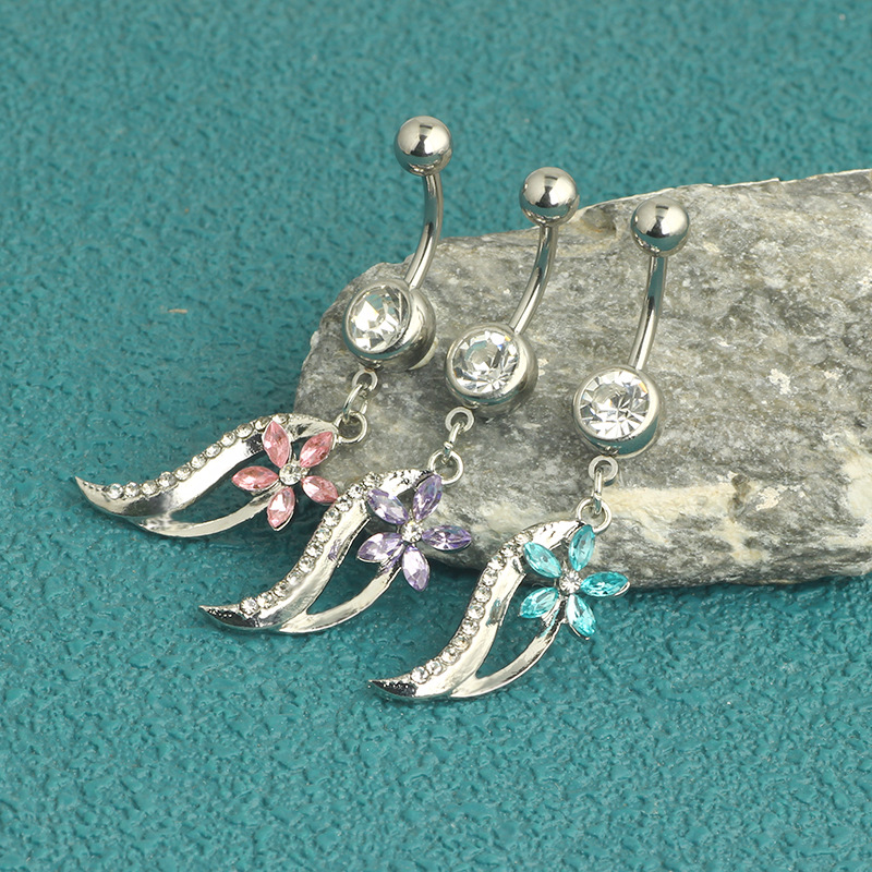 Trend Blue Purple Heart Stainless Steel Belly Button Ring Dangle Navel Piercing Jewelry - Image 3