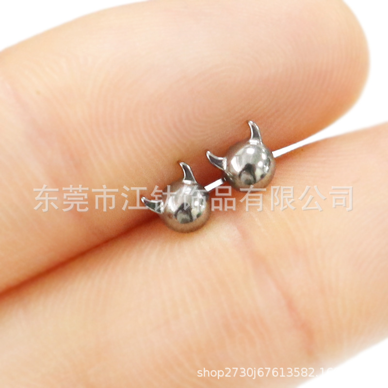 F136 Titanium Devil Horn Lip Ear Bone Nail Stud - G23 Titanium Alloy Body Piercing Jewelry - Image 2