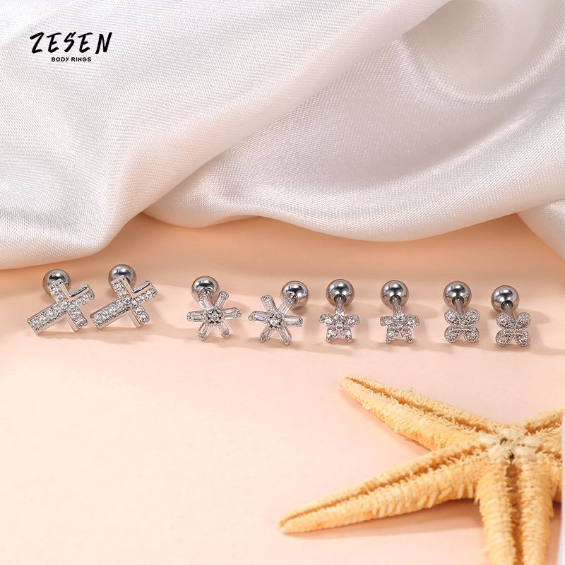 Korean New Design Titanium Steel Earrings Micro Diamond Love Bone Earrings for Cartilage - Image 5