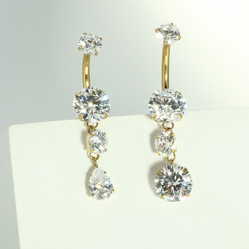 G23 Titanium 14G Navel Ring Inlaid Zircon French Elegant Double Zircon Belly Button Ring Simple Luxury Design - Image 3