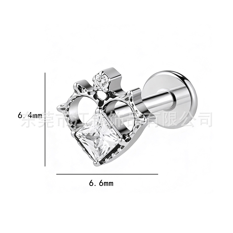 G23 Titanium Alloy Heart CZ Ear Cartilage Stud Earring Body Piercing Jewelry - Image 2