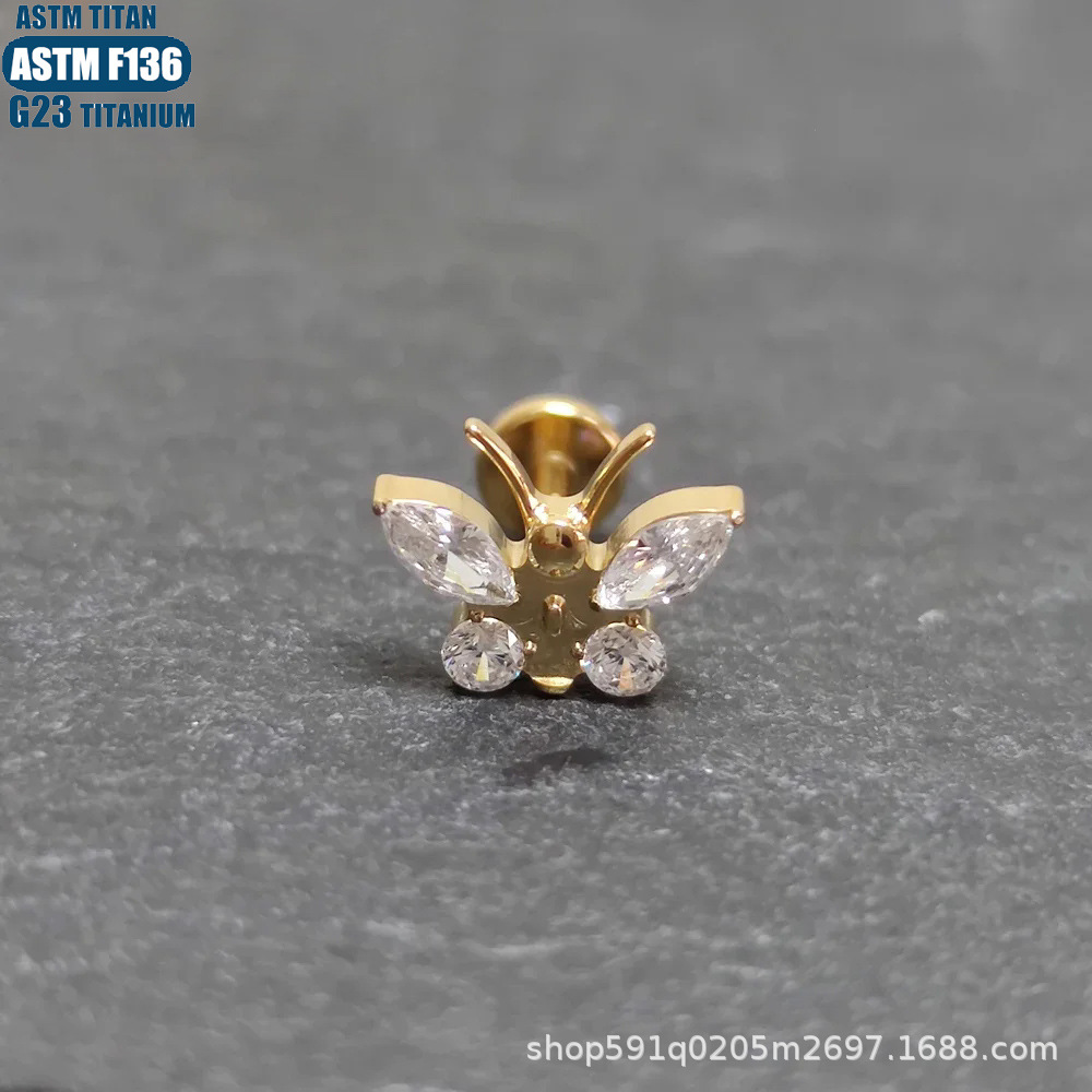 G23 Titanium Butterfly Zircon Lip Ring Inner Thread Spiral Piercing Earrings Small Earrings - Image 3
