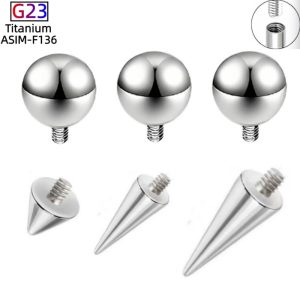 F136 Titanium Alloy External Thread Round Ball Pointed Cone G23 Replacement Head Lip Piercing Jewelry Nail DIY Accessories