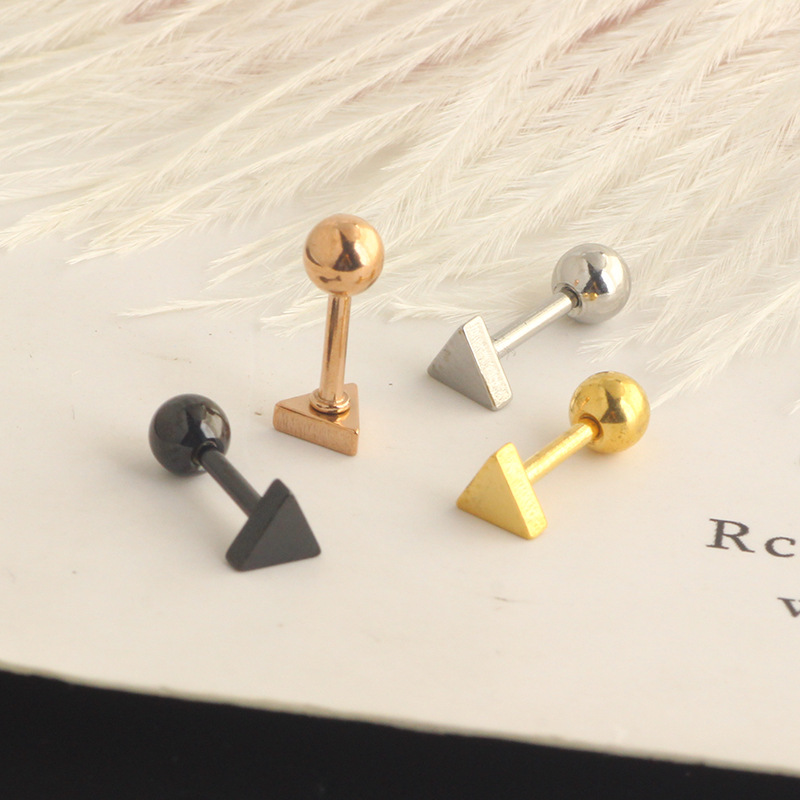 Stainless Steel Double Sided Ball Ear Bone Nail Triangle Dumbbell Earrings - Image 3