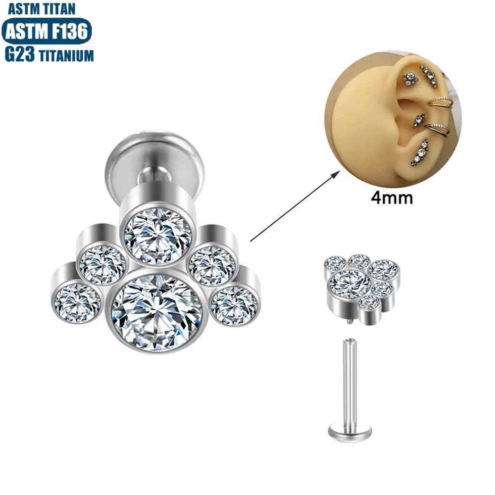 F136 Titanium Lip Ring Zircon Piercing Jewelry Inner Teeth Thread Tracing Pierced Earring Ring - Image 2