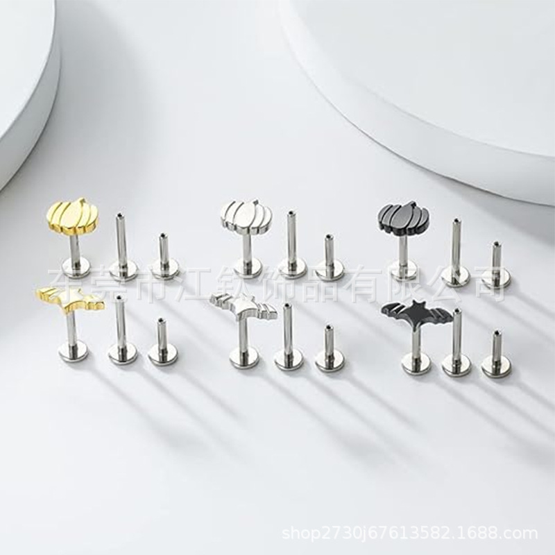 G23 Titanium Ear Cartilage Stud Ghost Pumpkin Bat Geometric Stud Ear Nail Body Piercing Jewelry - Image 4