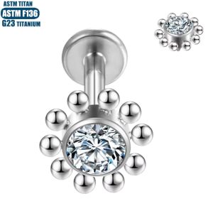 F136 Titanium Lip Ring Ear Bone Nail Zircon Bead Cluster Body Piercing Jewelry Lip Stud Pierced Earrings