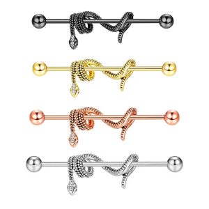 14G Snake Industrial Barbell Earrings Star Rose Gold with CZ Double Ear Hole Bridge Earring Piercing Jewelry 38mm