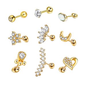 Rose Gold Stainless Steel Ear Bone Nail Set Jewelry - Zircon Star Earrings for Women