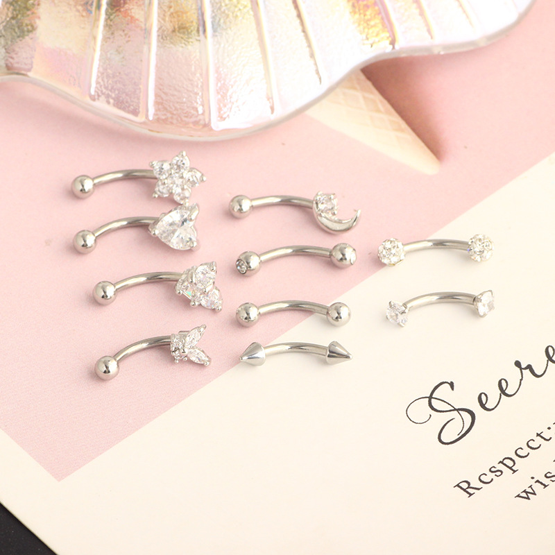 Stainless Steel Heart Shape Eyebrow Piercing Jewelry - Invisible Lip Nail with Black Zircon - 18K Gold Plated - Image 5