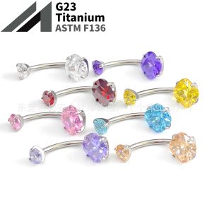 F136 Titanium Internal Thread Double-Ended Fat Square Zirconium Curved Rod Navel Ring G23 Titanium Alloy Body Piercing Jewelry