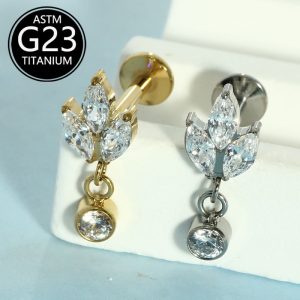 G23 Titanium Alloy Threaded Lip Stud with Zircon Inlay Niche Earrings Ear Cartilage Lip Ring Ear Piercing Stud