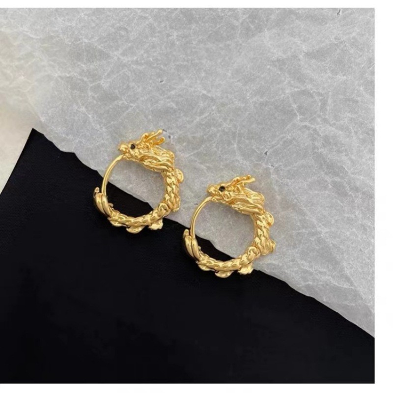 Dragon-Shaped Copper Earrings, Retro Mid-Century Style, Niche Design, High-End Cool Ear Jewelry - Image 2