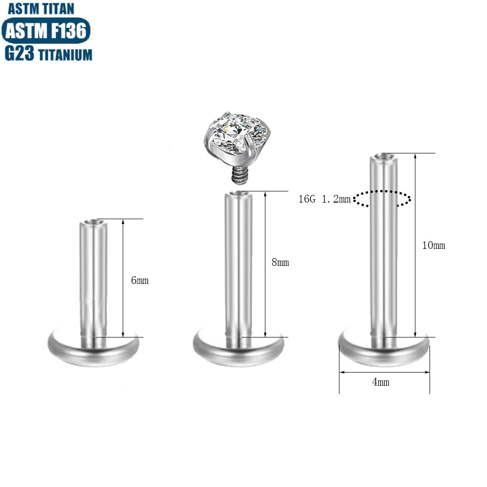 G23 Titanium Alloy Lip Stud with Zircon Gem Inner Spiral Threading Lip Ring Earring Body Piercing Jewelry - Image 4