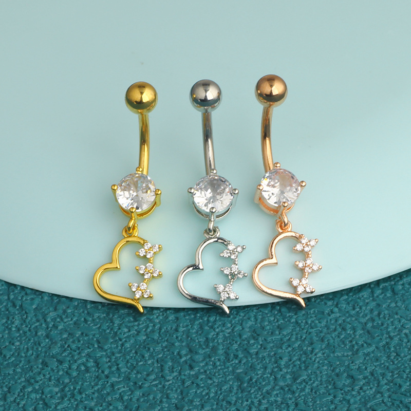 Stainless Steel Navel Ring Rose Gold Heart CZ Belly Button Ring Piercing Jewelry Wholesale - Image 3