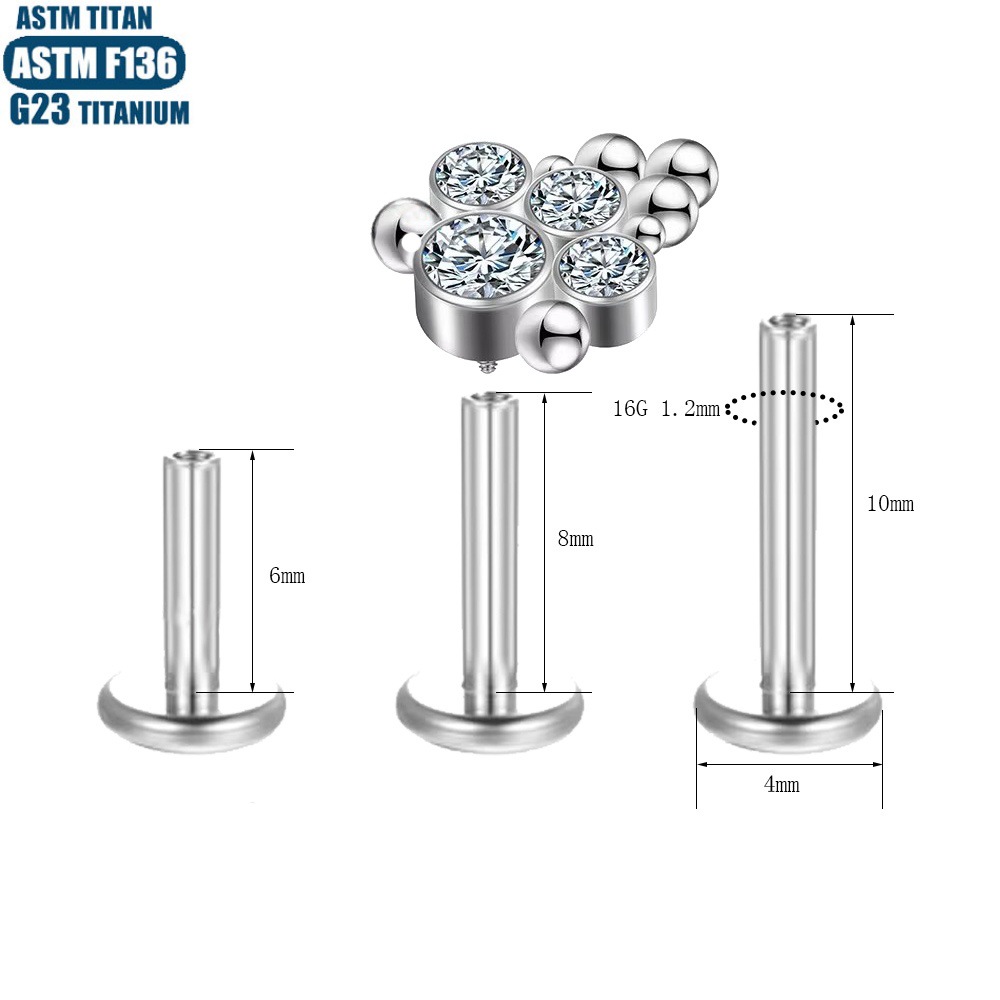 F136 Titanium Piercing Earrings Zircon Welding Bead Internal Thread Small Ear Nail Lip Nail Human Piercing Jewelry - Image 2