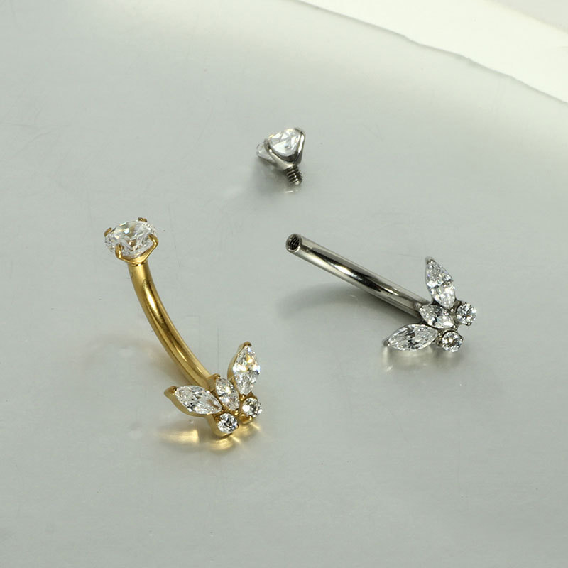 G23 Titanium Navel Ring Butterfly-Shaped Belly Button Ring 14G Internal Thread Curved Barbell - Image 4