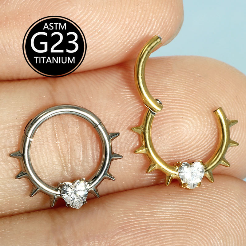 G23 Titanium Heart CZ Nose Ring - European American Punk Style Nose Stud - Image 4