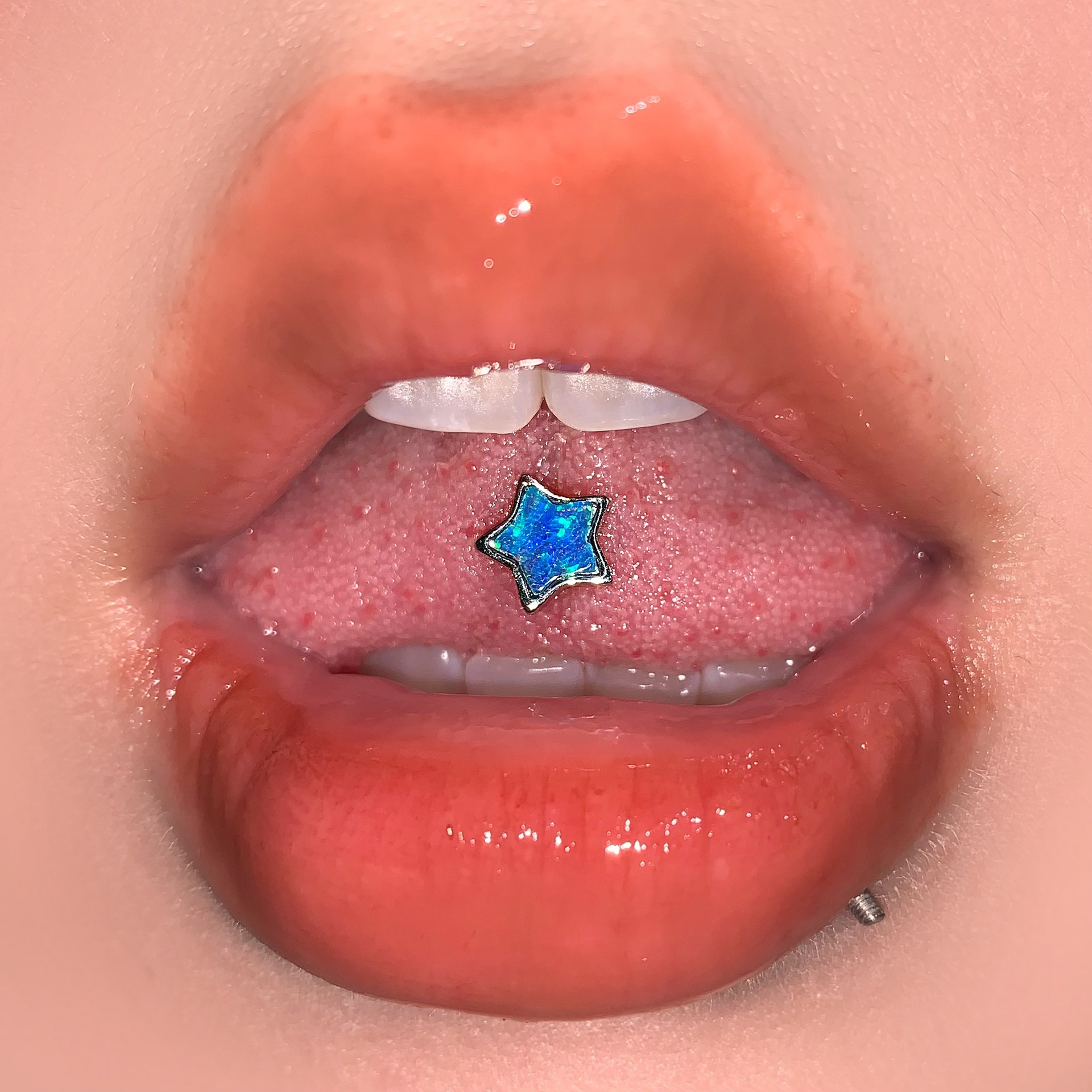 Opal Pentagram Star Tongue Barbell 316L Titanium Steel External Thread Tongue Ring Body Piercing Jewelry Wholesale - Image 2