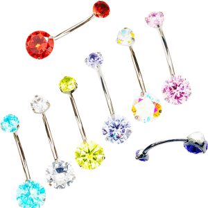 G23 Titanium Three-Prong Double-Head Zircon Internal Thread Navel Ring - Super Shiny Round CZ Belly Button Jewelry