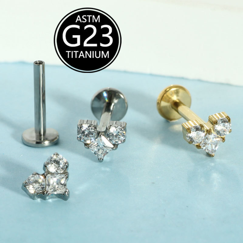G23 Titanium Inlaid Zircon Heart Shaped Lip Labret Stud Ear Cartilage Bone Nail Tongue Barbell Body Piercing Jewelry - Image 4