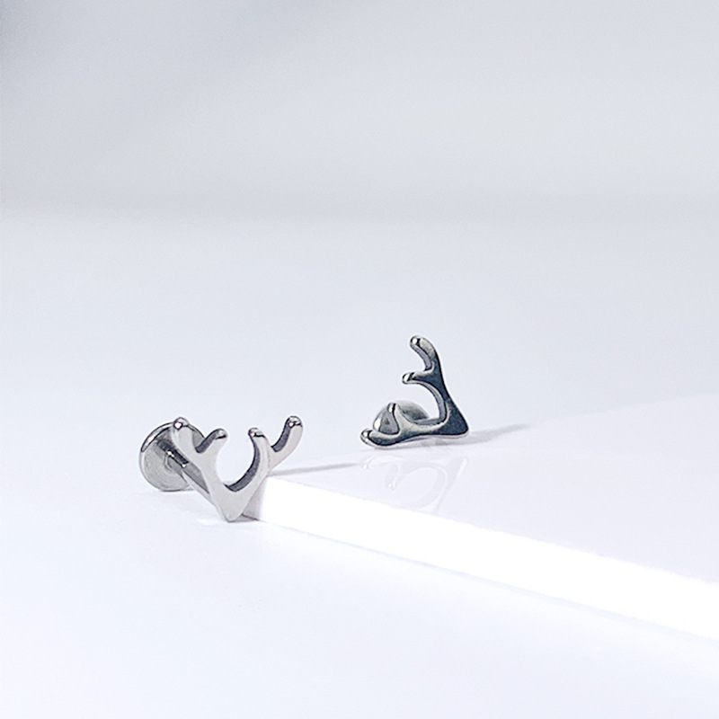 F136 Titanium Christmas Antler Stud Earring G23 Titanium Alloy Body Piercing Ear Bone Stud for Men Women - Image 2