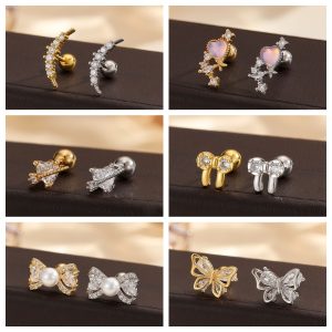 Creative Fashion Piercing Jewelry Ear Bone Studs Stainless Steel Rod Piercing Twist Ball Earrings Cross-Border Supply Earrings