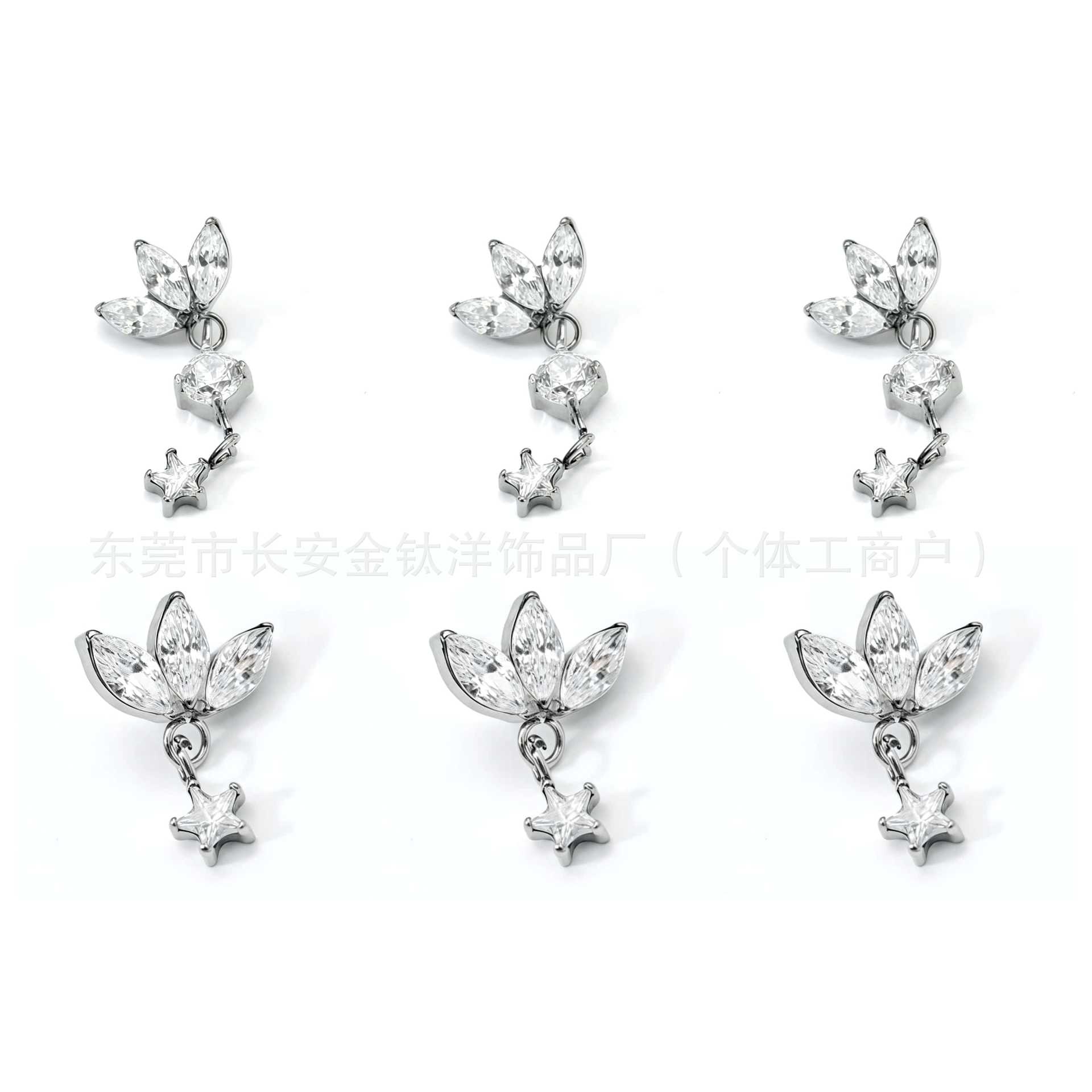 F136 Titanium Clover Five-Pointed Star Zircon Earrings Pendant Lip Piercing Nose Piercing Ear Studs G23 Titanium Alloy Piercing Jewelry - Image 5