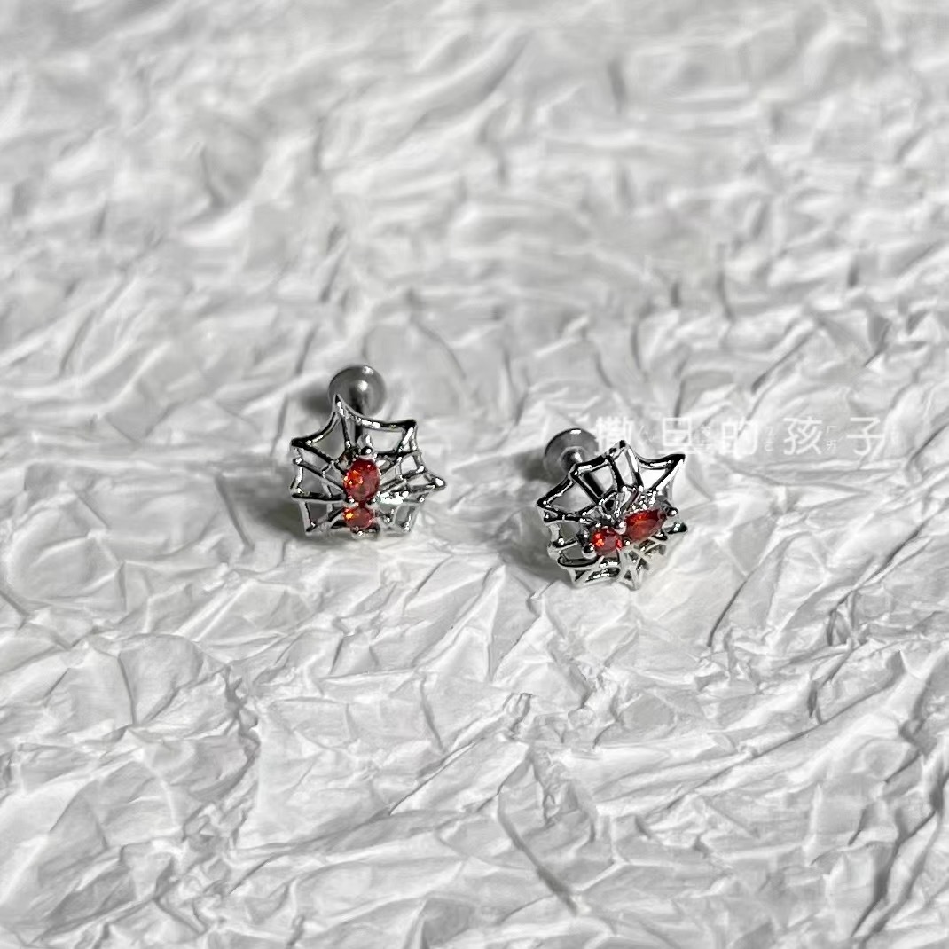 1.2mm Thick Lip Nail Hot Girl Titanium Steel Punk Spider Web Zircon Ear Bone Nail Amazon Wholesale Jewelry - Image 3