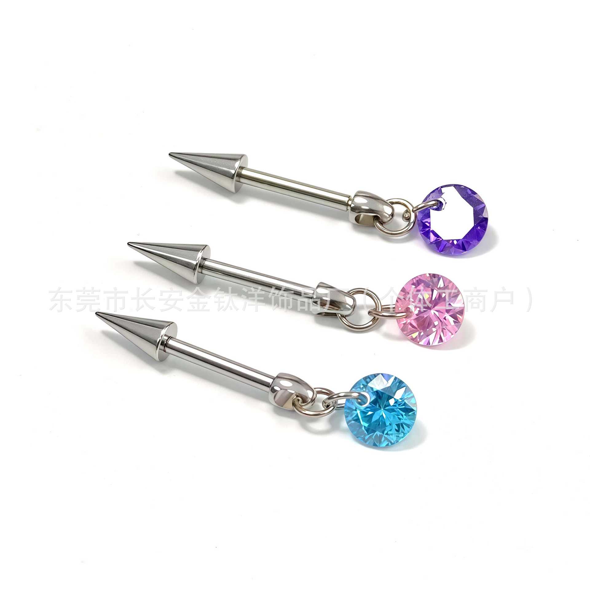 F136 Titanium Internal Thread Pointed Cone Round Pendant Ear Cartilage Stud Earring - Image 2