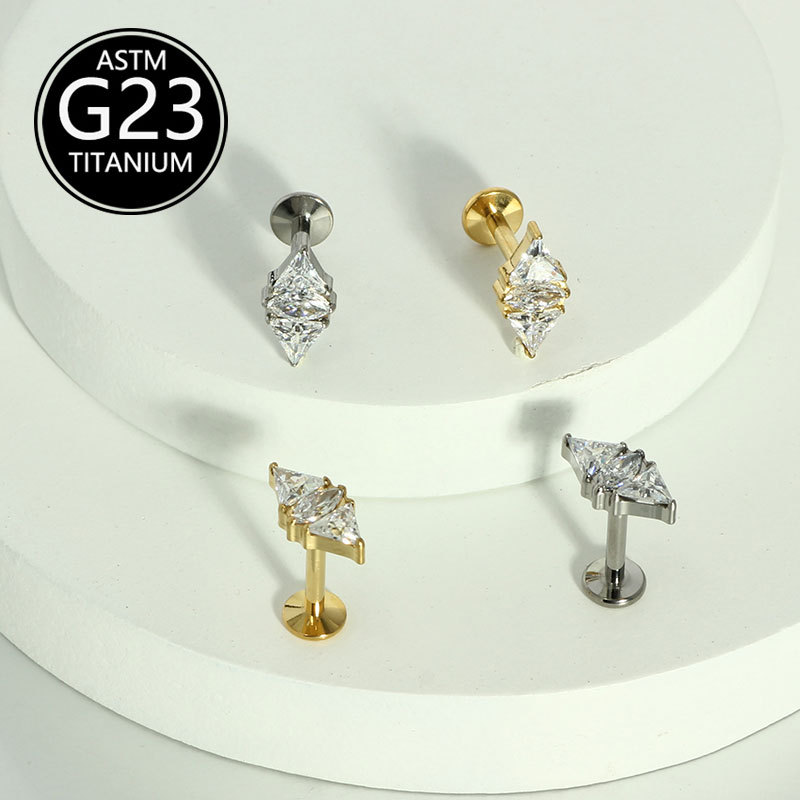 G23 Titanium Labret Stud Lip Piercing Jewelry with CZ Stone - 16G 10mm - Image 4