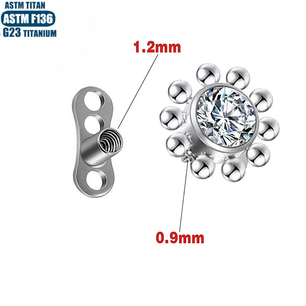 G23 Titanium Skin Nail Inlaid Zircon Welding Ball Internal Thread Clasper Nail with Base - 1.2mm x 0.9mm - Image 3