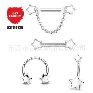 G23 Titanium Star Earrings ASTM F136 Titanium Alloy Body Piercing Jewelry for Lip Nail Customized