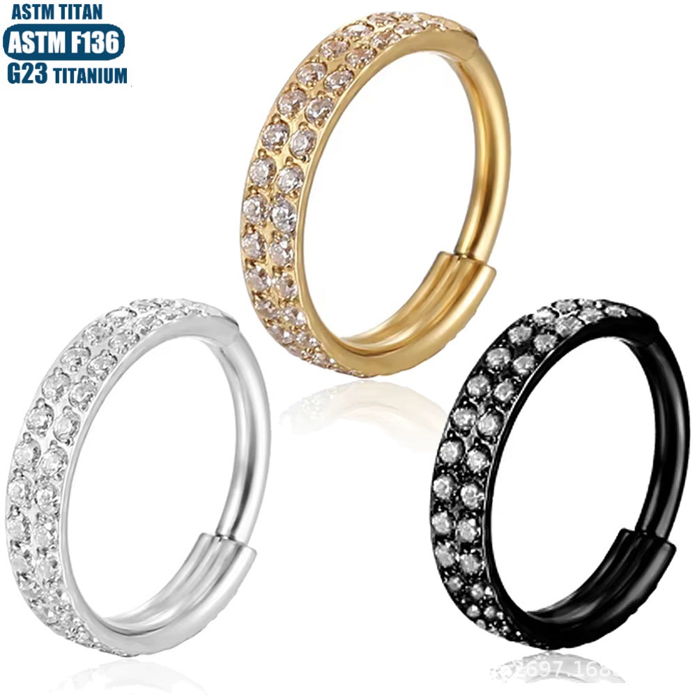 F136 Titanium Nose Ring Multi-Layer Diamond-Studded Seamless Ring Nose Septum Ring Ear Cartilage Piercing Earring Piercing Jewelry Ear Bone Ring - Image 3