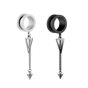 Triangular Chain Pendant Ear Auger Piercing Earrings - 316L Surgical Steel Black 25mm