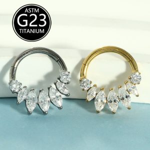 G23 Titanium Nose Ring Ear Bone Ring Zircon Inlaid Septum Ring Lip Ring Body Piercing Jewelry