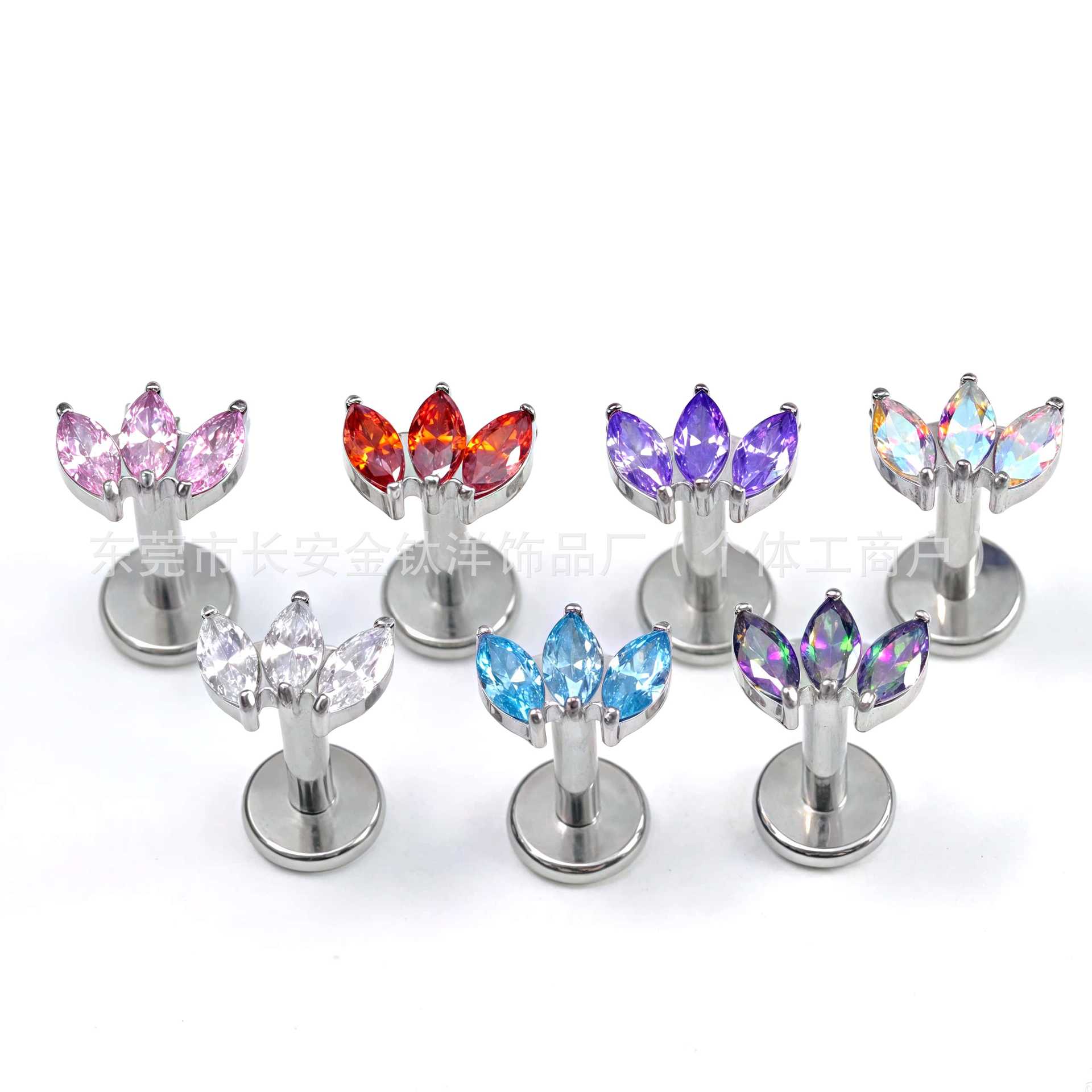 F136 Titanium Marquise Bezel 5A Zircon Lip Nail Nose Nail Ear Bone Nail G23 Titanium Alloy Body Piercing Jewelry in Stock - Image 2