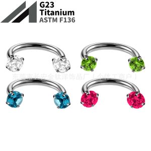 F136 Titanium Internal Thread Horseshoe Ring 5A Zircon Claw Zirconium Lip Ring Nose Ring Ear Bone Stud G23 Titanium Alloy Piercing Jewelry