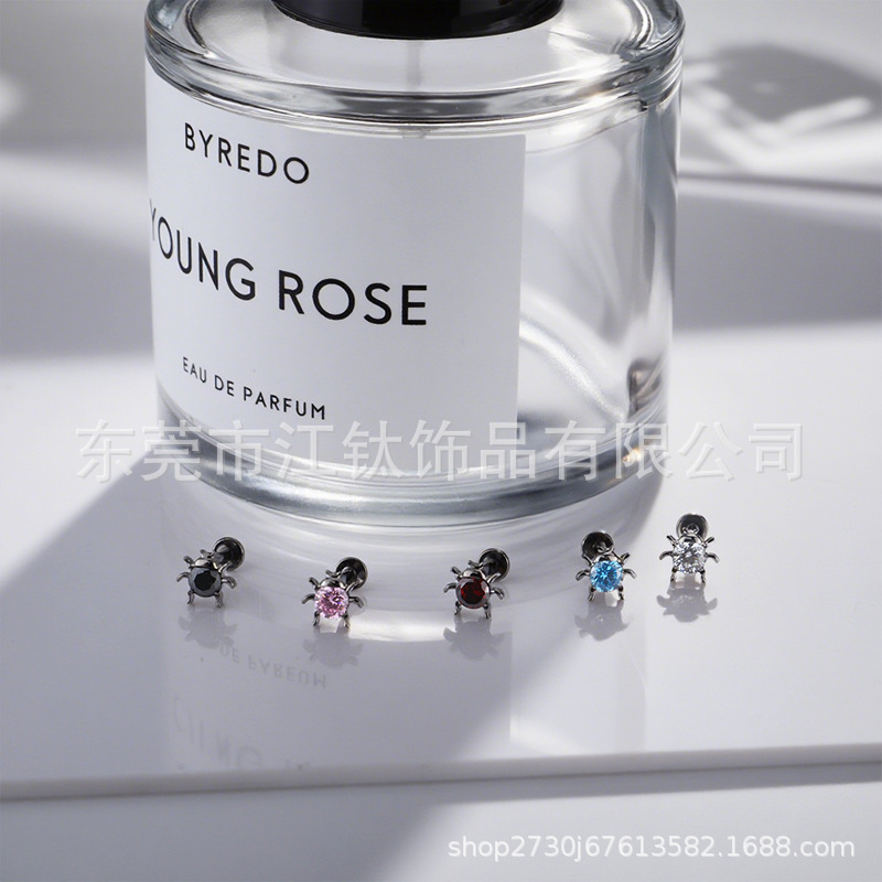 Ladybug Ear Studs with Zircon - Titanium Alloy ASTM F136 Body Piercing Earrings - Image 3