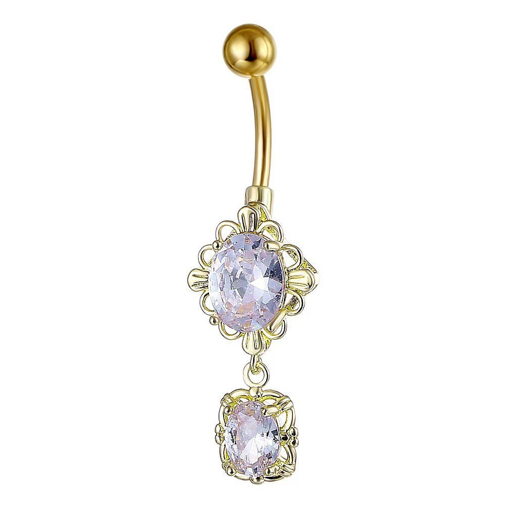 Gold Flower Oval Zircon Belly Button Ring Navel Piercing Jewelry Wholesale - Image 2